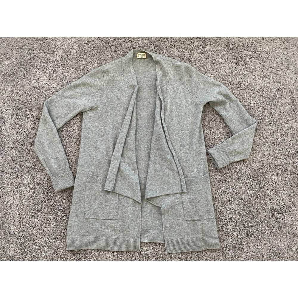 Barrow & Grove Cardigan Womens Small Open Front 100% Cashmere Gray Drape Pockets